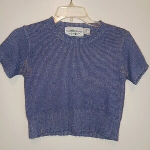Vintage Explorations Purple Silk Angora Blend Short Sleeve Cropped Sweater Top M